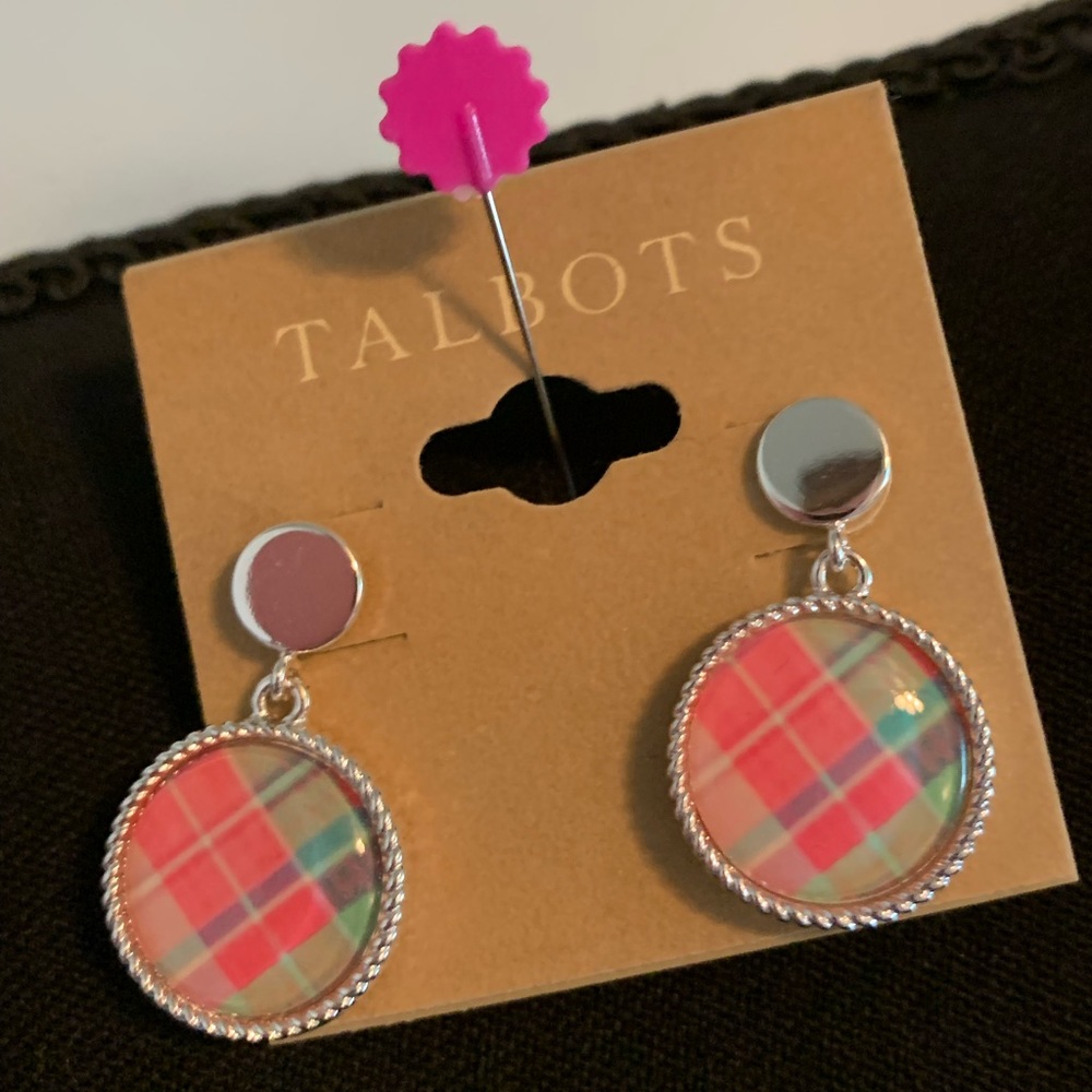 Spring plaid medallion dangle earrings